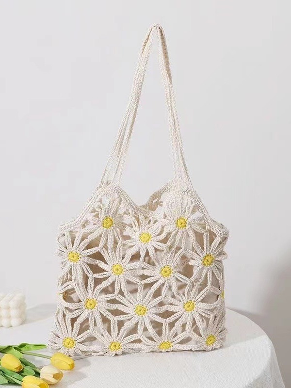 Tote Square Bag Crochet Handle Bag Crochet Bag Boho Bag Shoulder Bag Granny Square Beige Bag Valentine Gift Bag Valentines Gift Her