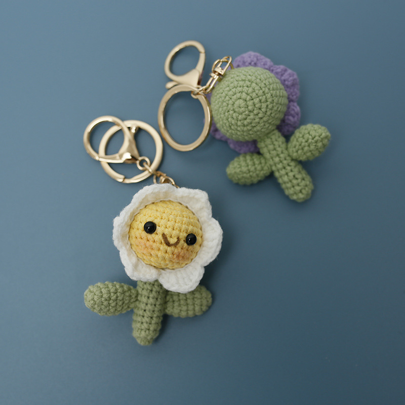 Crochet bag accessories/decoration/hangings/ornaments/Keychain/Key Ring - Smily Flower - Handmade/Kinitted