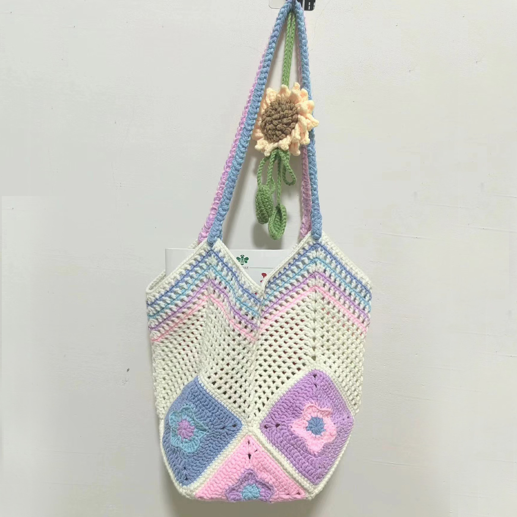 Tote Square Bag Crochet Handle Bag Crochet Bag Boho Bag Shoulder Bag Granny Square Beige Bag Valentine Gift Bag Valentines Gift Her