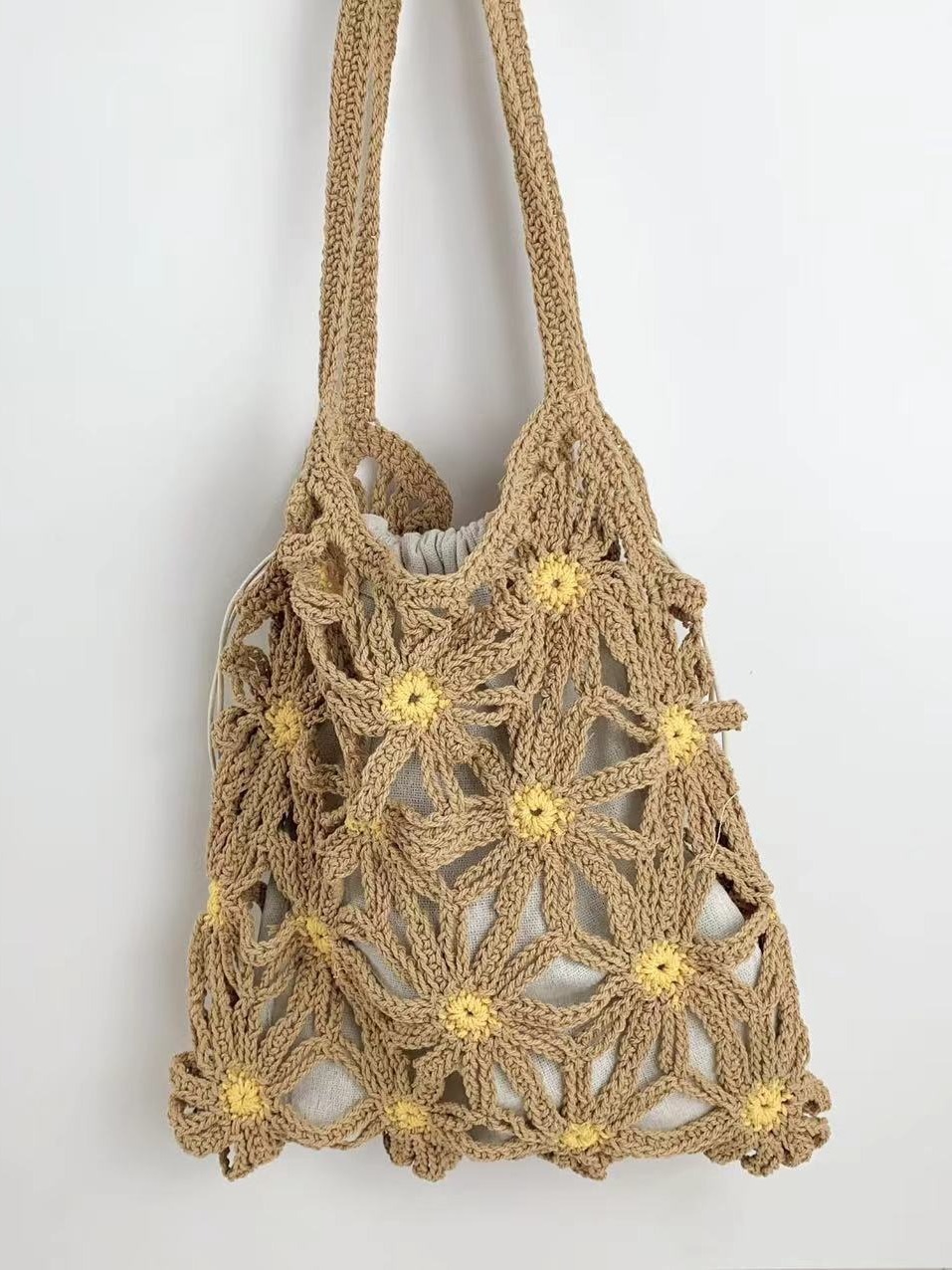 Tote Square Bag Crochet Handle Bag Crochet Bag Boho Bag Shoulder Bag Granny Square Beige Bag Valentine Gift Bag Valentines Gift Her