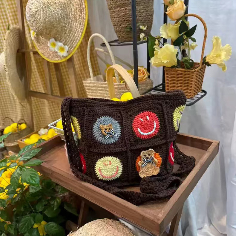  Tote Square Bag Crochet Handle Bag Crochet Bag Boho Bag Shoulder Bag Granny Square Beige Bag Valentine Gift Bag Valentines Gift Her