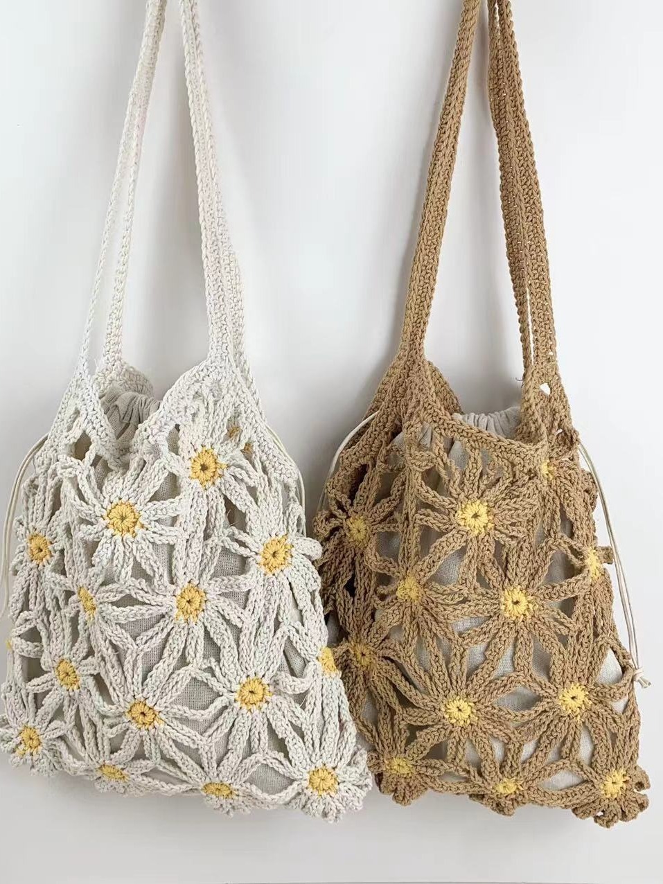 Tote Square Bag Crochet Handle Bag Crochet Bag Boho Bag Shoulder Bag Granny Square Beige Bag Valentine Gift Bag Valentines Gift Her