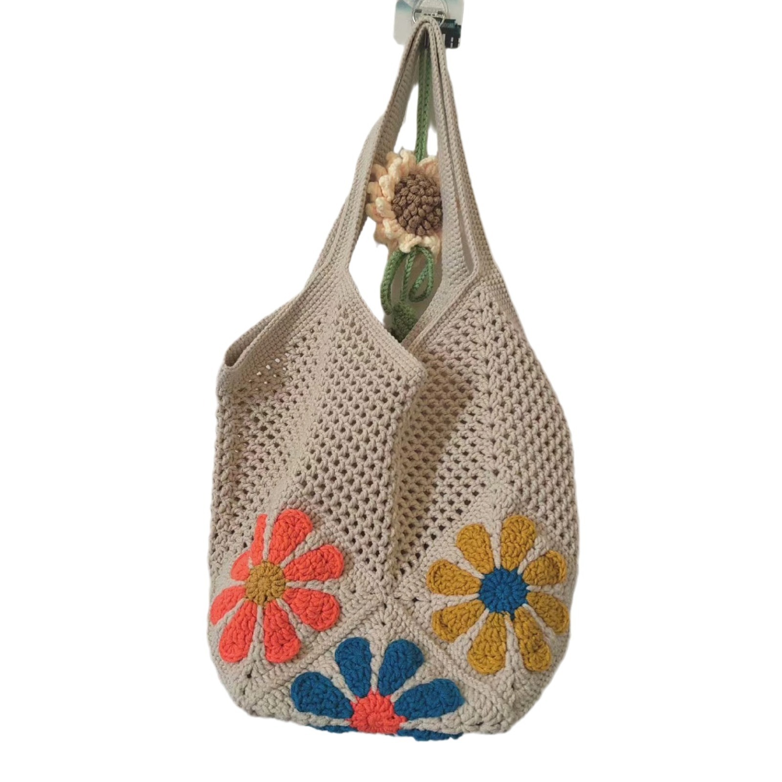 Tote Square Bag Crochet Handle Bag Crochet Bag Boho Bag Shoulder Bag Granny Square Beige Bag Valentine Gift Bag Valentines Gift Her