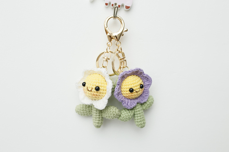 Crochet bag accessories/decoration/hangings/ornaments/Keychain/Key Ring - Smily Flower - Handmade/Kinitted