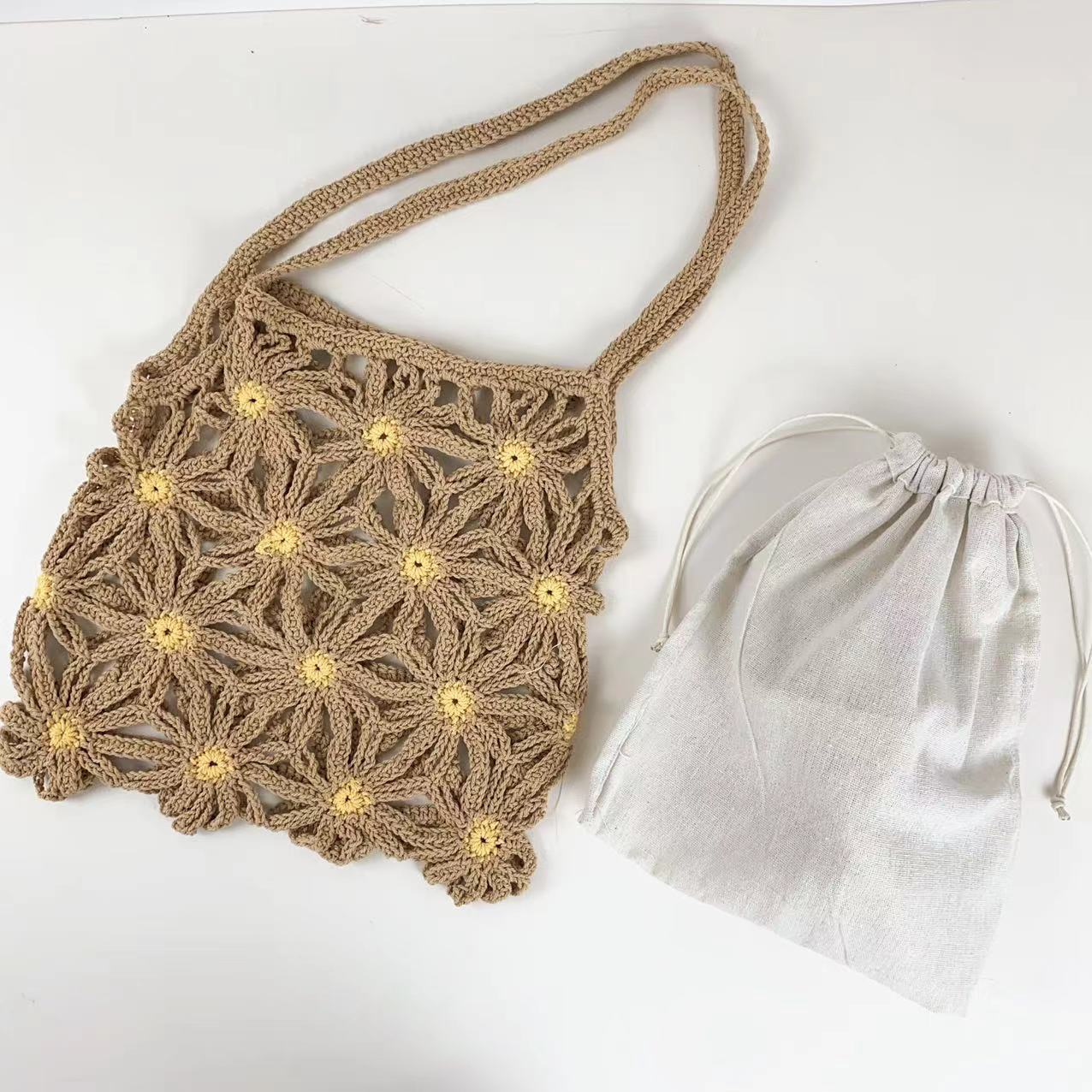 Tote Square Bag Crochet Handle Bag Crochet Bag Boho Bag Shoulder Bag Granny Square Beige Bag Valentine Gift Bag Valentines Gift Her