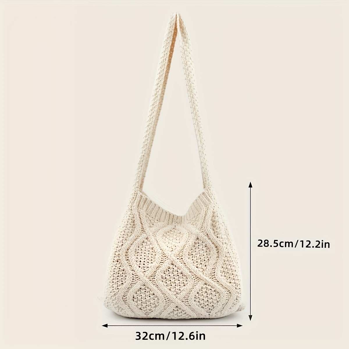 Literary Crochet Shoulder Bag, Women's Simple Woven Handbag, Large Capacity Shopping Bag
