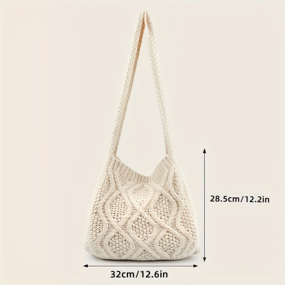 Literary Crochet Shoulder Bag, Women's Simple Woven Handbag, Large Capacity Shopping Bag