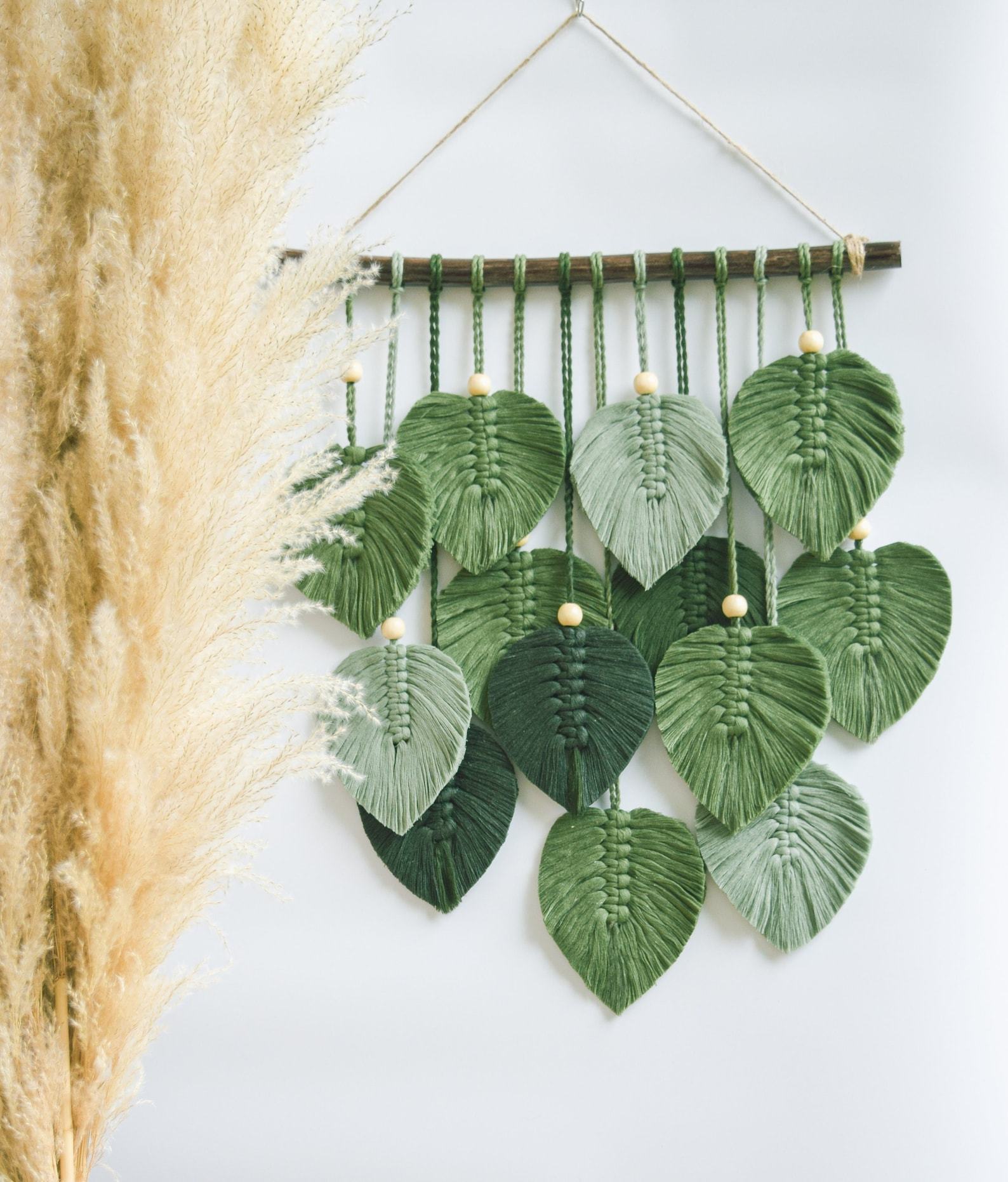 Macrame Leaf Wall Hanging for Boho Decor, Green Wall Hanging, Farmhous