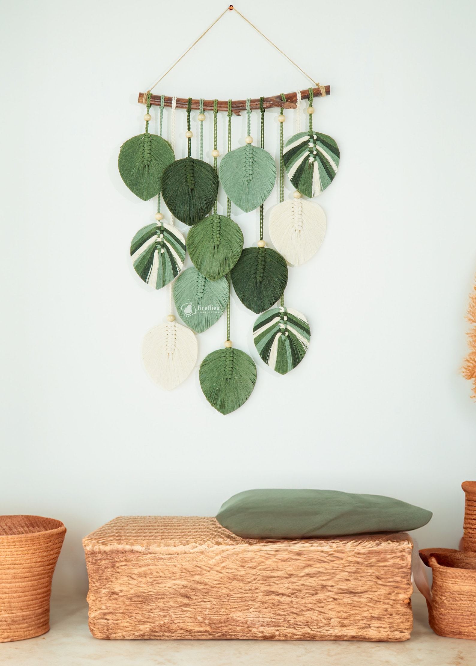 Macrame Leaf Wall Hanging for Boho Decor, Green Wall Hanging, Farmhouse Wall Art, Botanical Wall Art, Variegated Macrame Leaf, New Home Gift