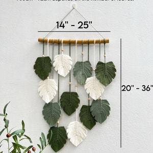 Green Leaves Handmade Macrame Wall Decor, Jungle Leaf Wall Decor Nursery, Macrame Feathers, Boho Headboard Decor, House warming Gift