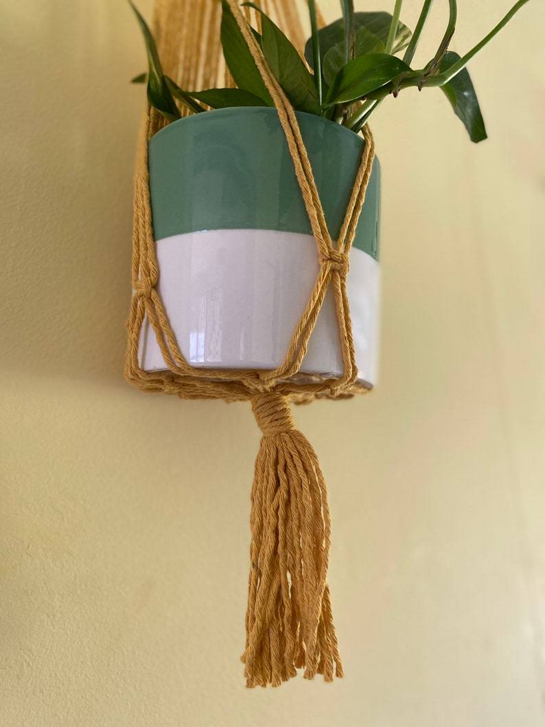 Mustard heart macrame houseplant holder,gift for plant lover,indoor wall hanging plant pot hanger,boho home decor, houseplant accessories