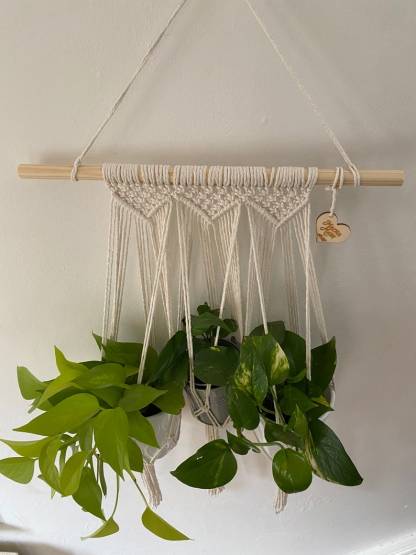 Natural triple macrame plant holder, multiple plant hanger, wall plant hanger, plant wall decor hanger, indoor wall planter,houseplant decor