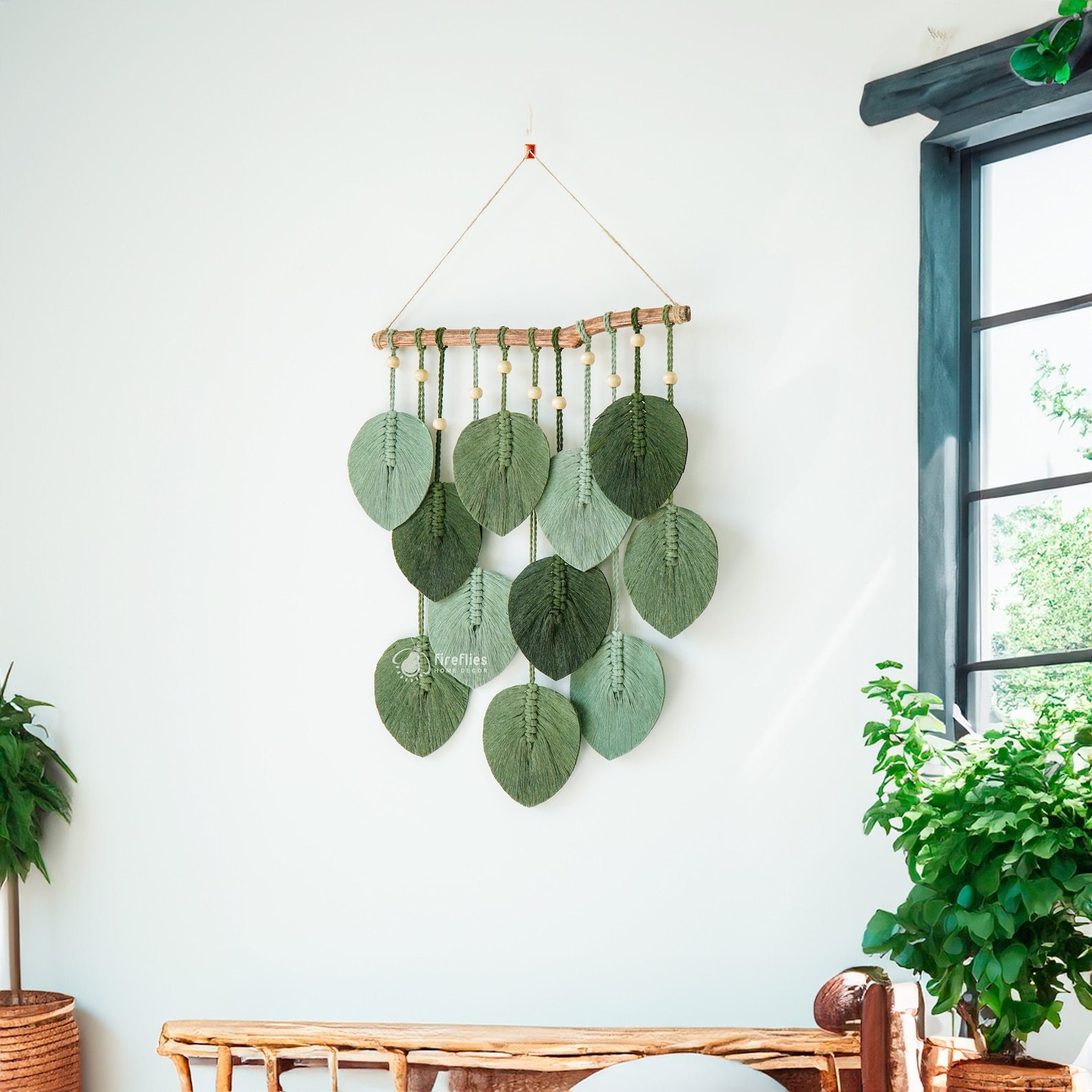 Macrame Leaf Wall Hanging for Boho Decor, Green Wall Hanging, Farmhouse Wall Art, Botanical Wall Art, Variegated Macrame Leaf, New Home Gift