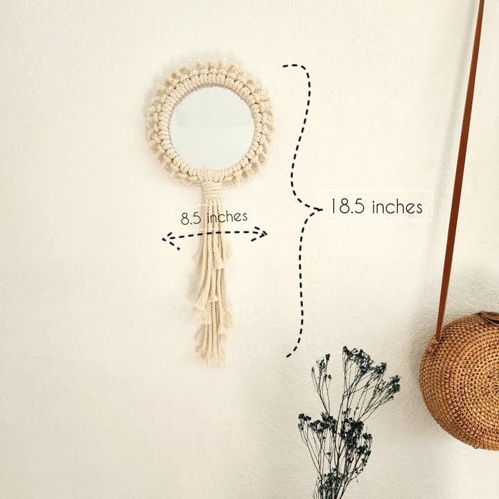 Macrame Mandala Wall Hanging with Mirror, Boho Wall Art