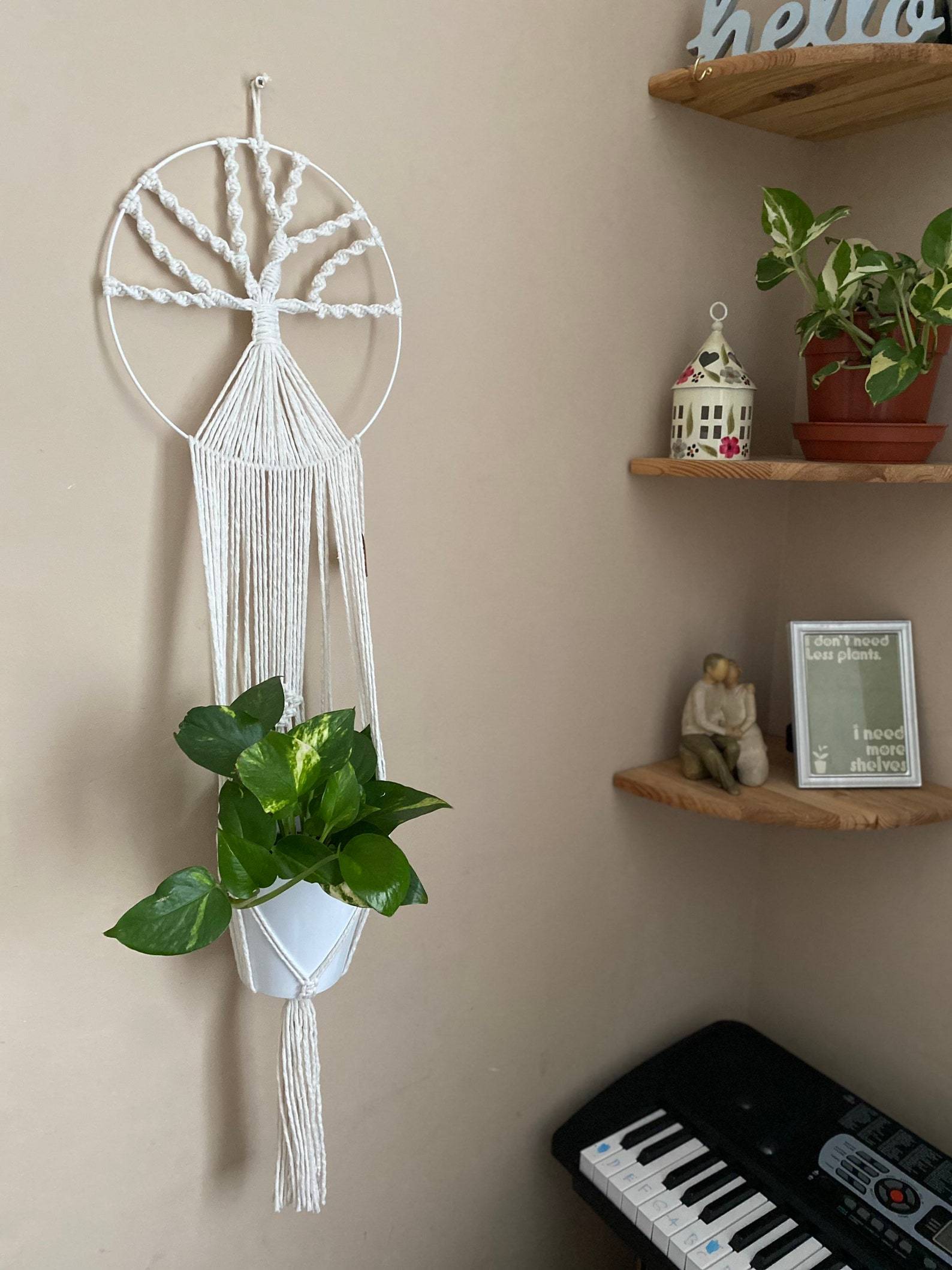 Natural macrame tree of life plant pot holder, quirky wall art, boho decor, tree of life wall art, unique decor, plant hanger indoors