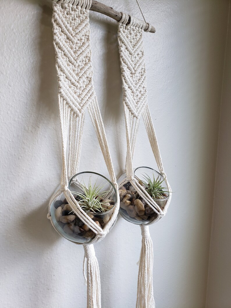 Double Driftwood Air Plant Macrame Hanger - Handcrafted Holder for Air Plants - Air Plant Terrarium - Boho Home Décor - Gift for Plant Lover
