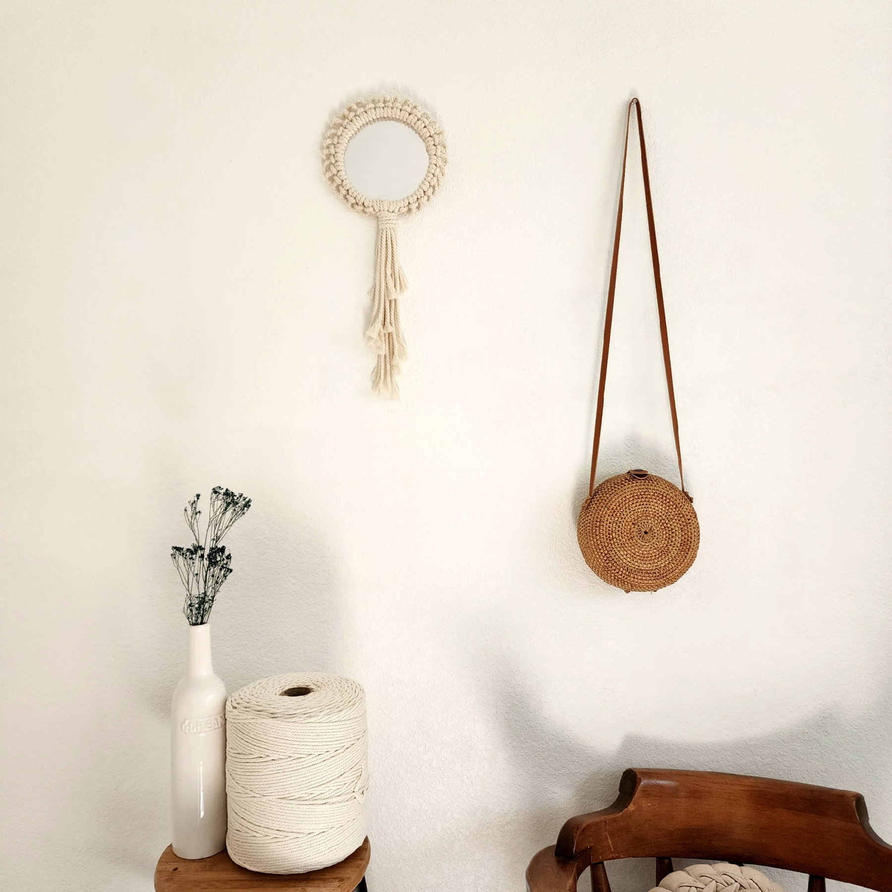 Macrame Mandala Wall Hanging with Mirror, Boho Wall Art