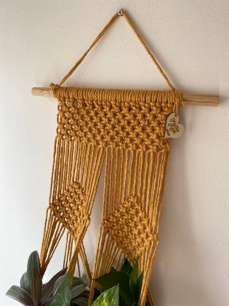 Mustard double wall plant holder, multiple plant hanger, macrame plant hanger, plant wall decor hanger, indoor wall planter, indoor plants