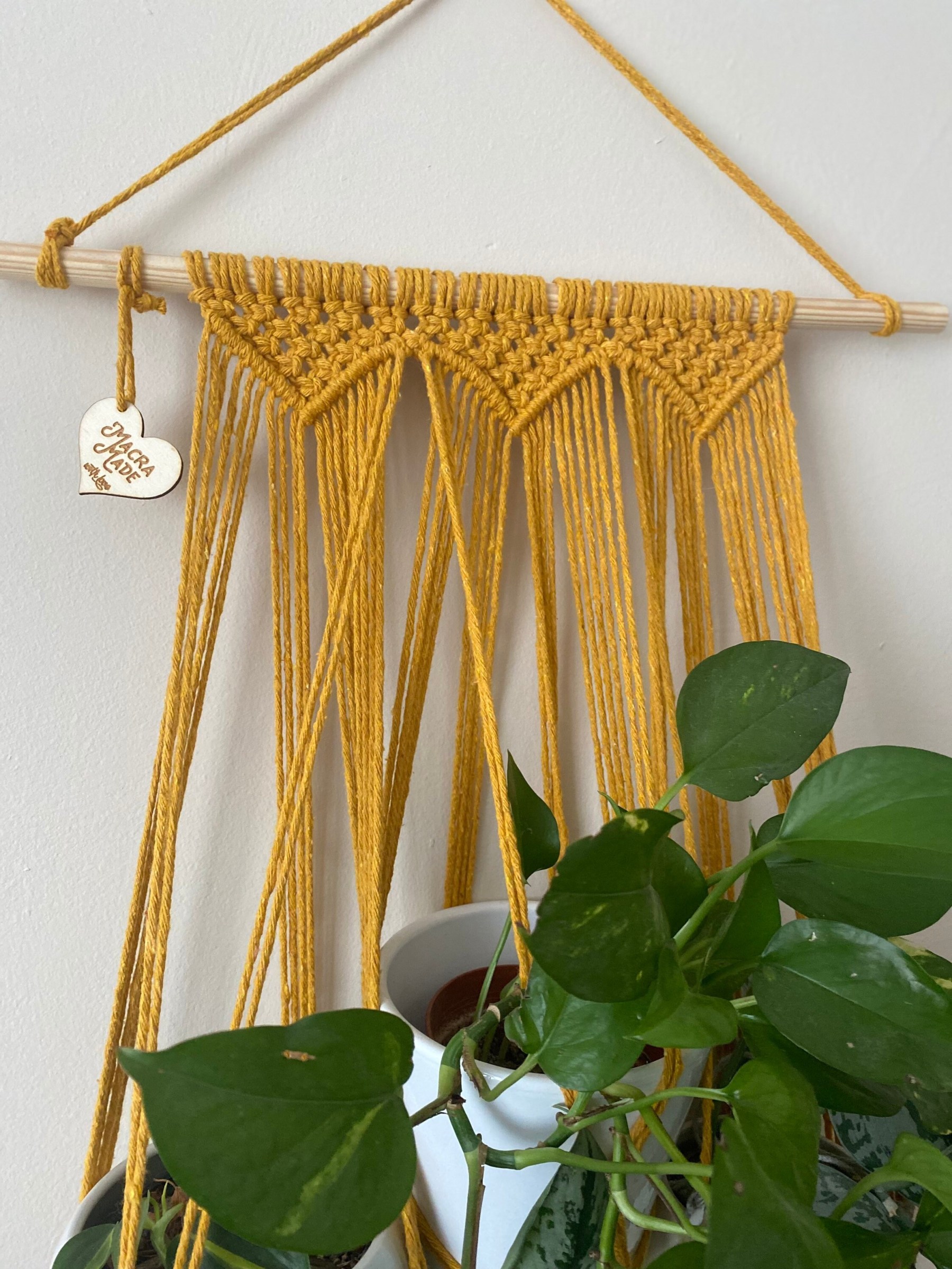Mustard triple macrame plant holder, multiple plant hanger, wall plant hanger, plant wall decor hanger, indoor wall planter,houseplant decor