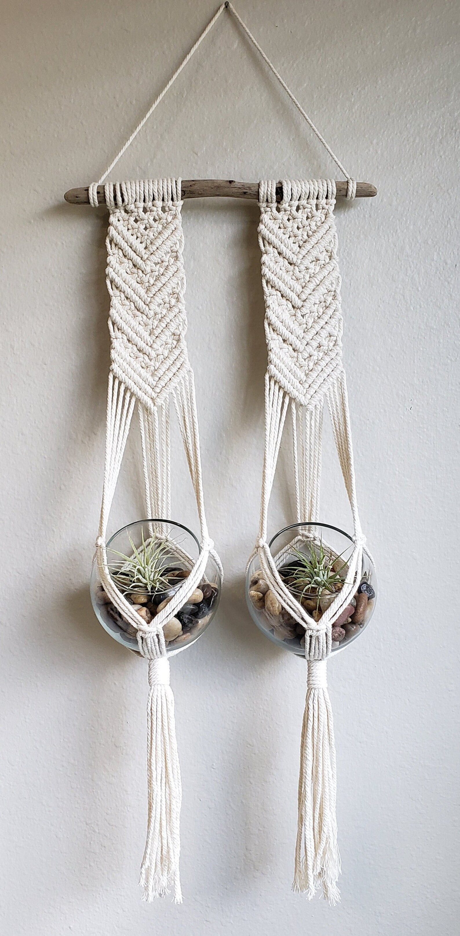 Double Driftwood Air Plant Macrame Hanger - Handcrafted Holder for Air
