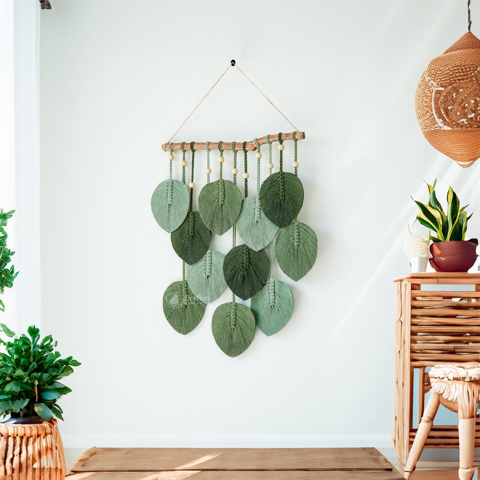 Macrame Leaf Wall Hanging for Boho Decor, Green Wall Hanging, Farmhouse Wall Art, Botanical Wall Art, Variegated Macrame Leaf, New Home Gift