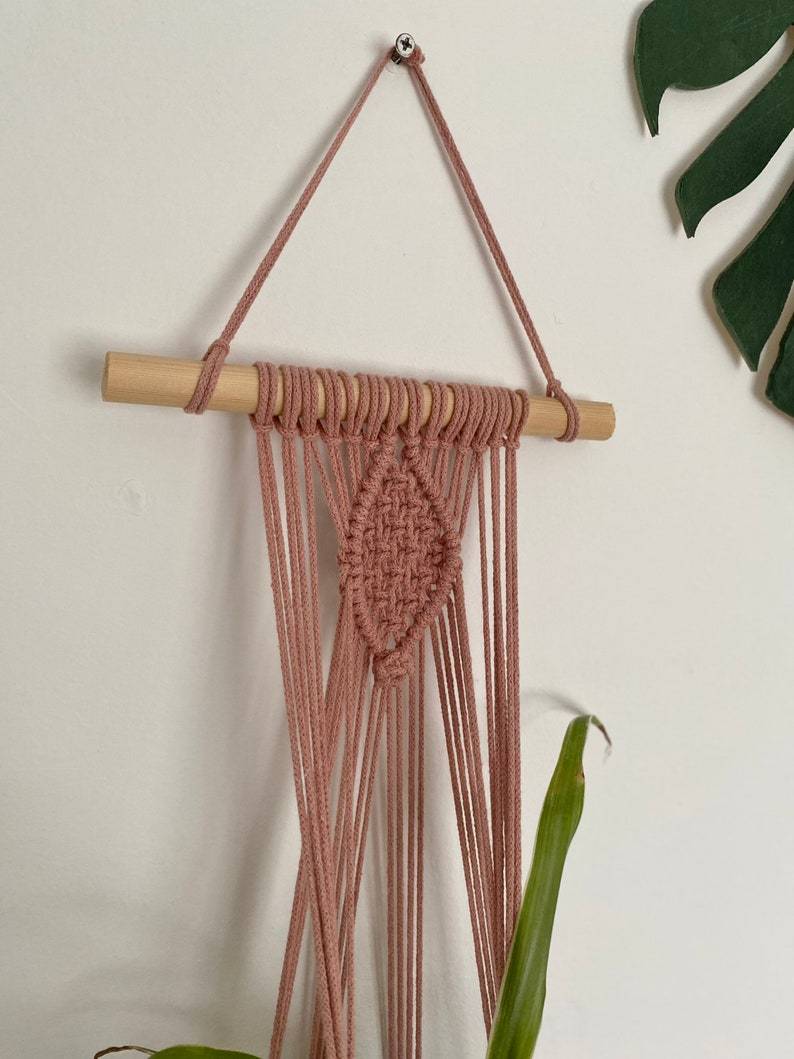 Blush pink plant hanger, macrame wall hanging, plant gift, indoor plant pot holder, boho home decor, bedroom wall decor