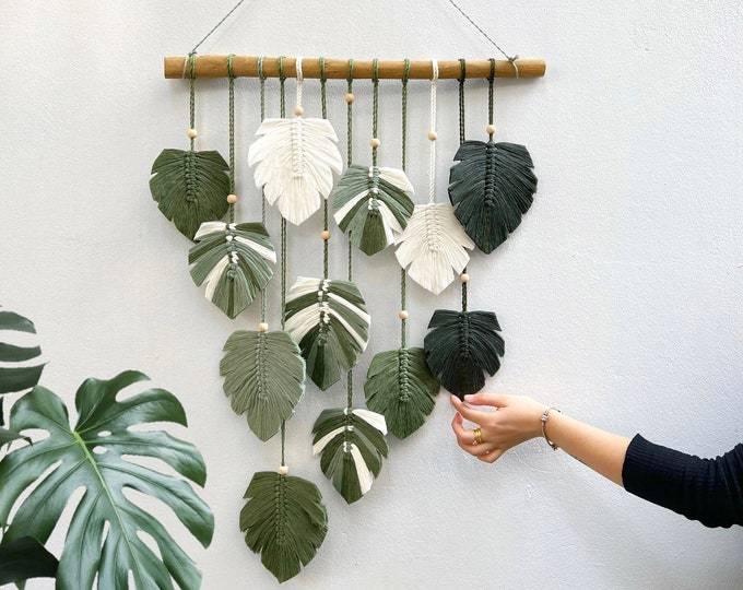 Green Leaves Handmade Macrame Wall Decor, Jungle Leaf Wall Decor Nurse