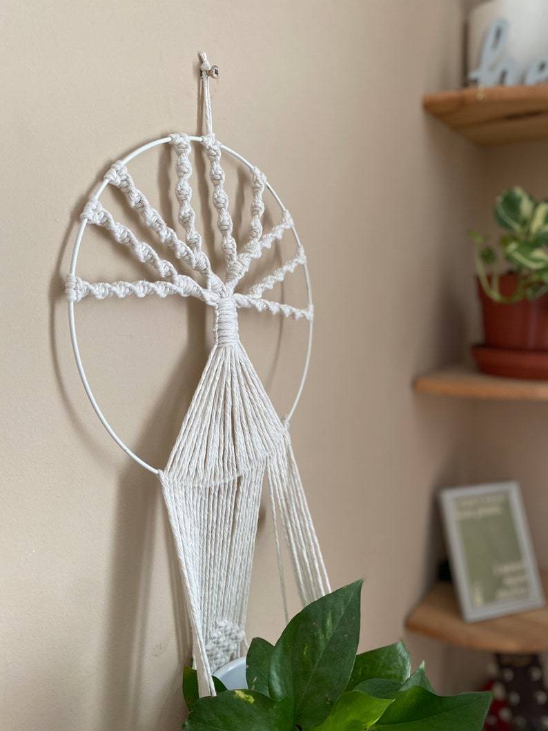 Natural macrame tree of life plant pot holder, quirky wall art, boho decor, tree of life wall art, unique decor, plant hanger indoors