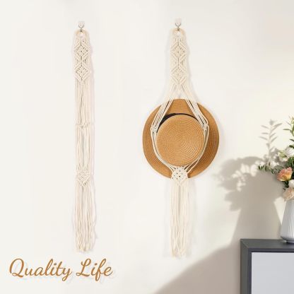 Cowboy Hat Hangers Macrame Hat Racks for Wall 2 Pcs One Hole Hand Weaving Boho Hat Organizer Hanging Display Western Decor