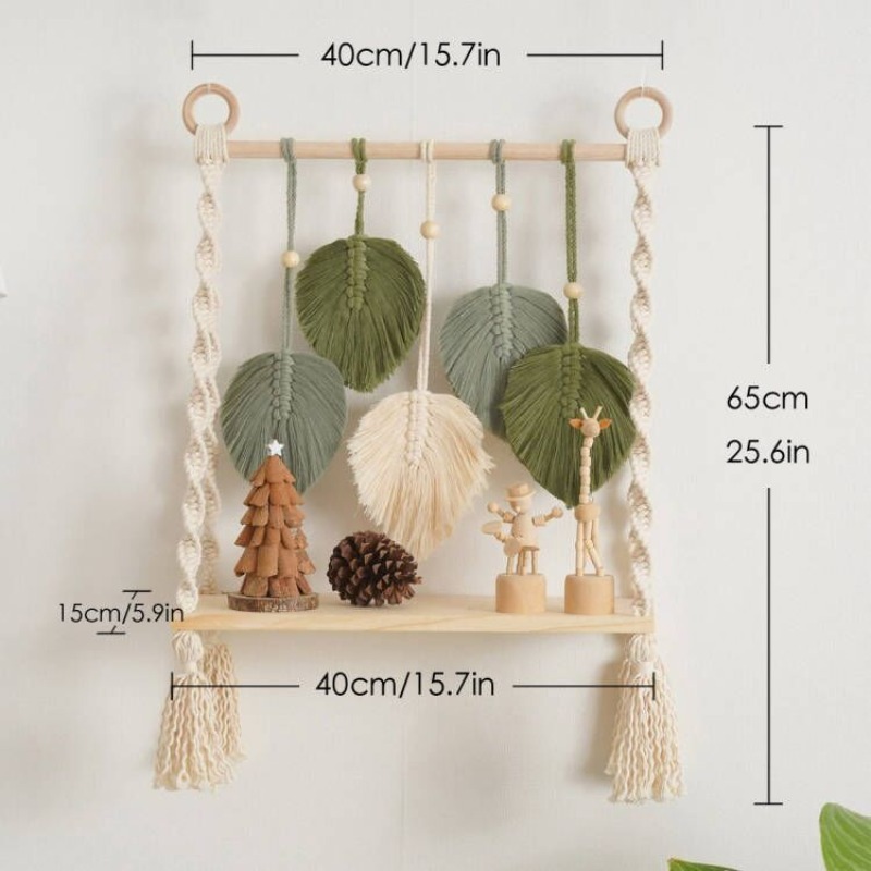 Macrame Wood Shelf Macrame Shelf, Floating Plant Shelf Hanging Wall Shelf