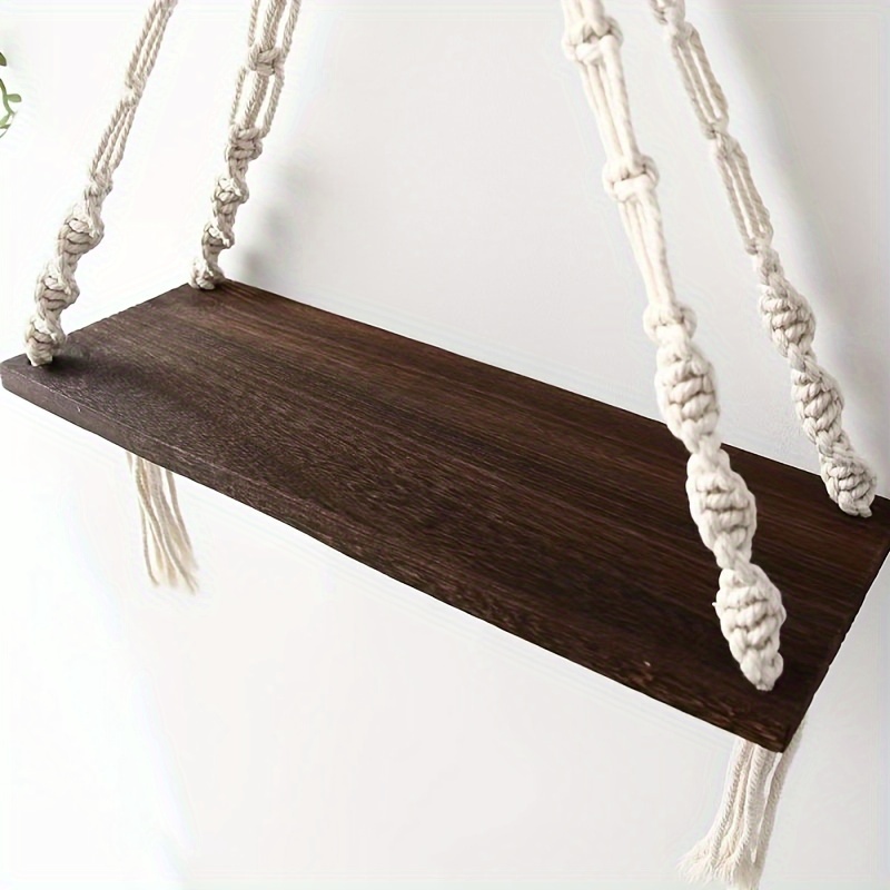 Wall Hanging Floating Shelf, Boho Macrame Wooden Shelf, Wall Hanging Storage Display Rack