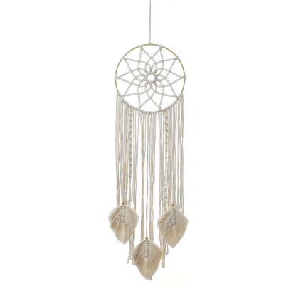 Boho Dream Catcher with Leaves Shaped Tassels - Handcrafted Home Decoration for Good Vibes and Positive Energy