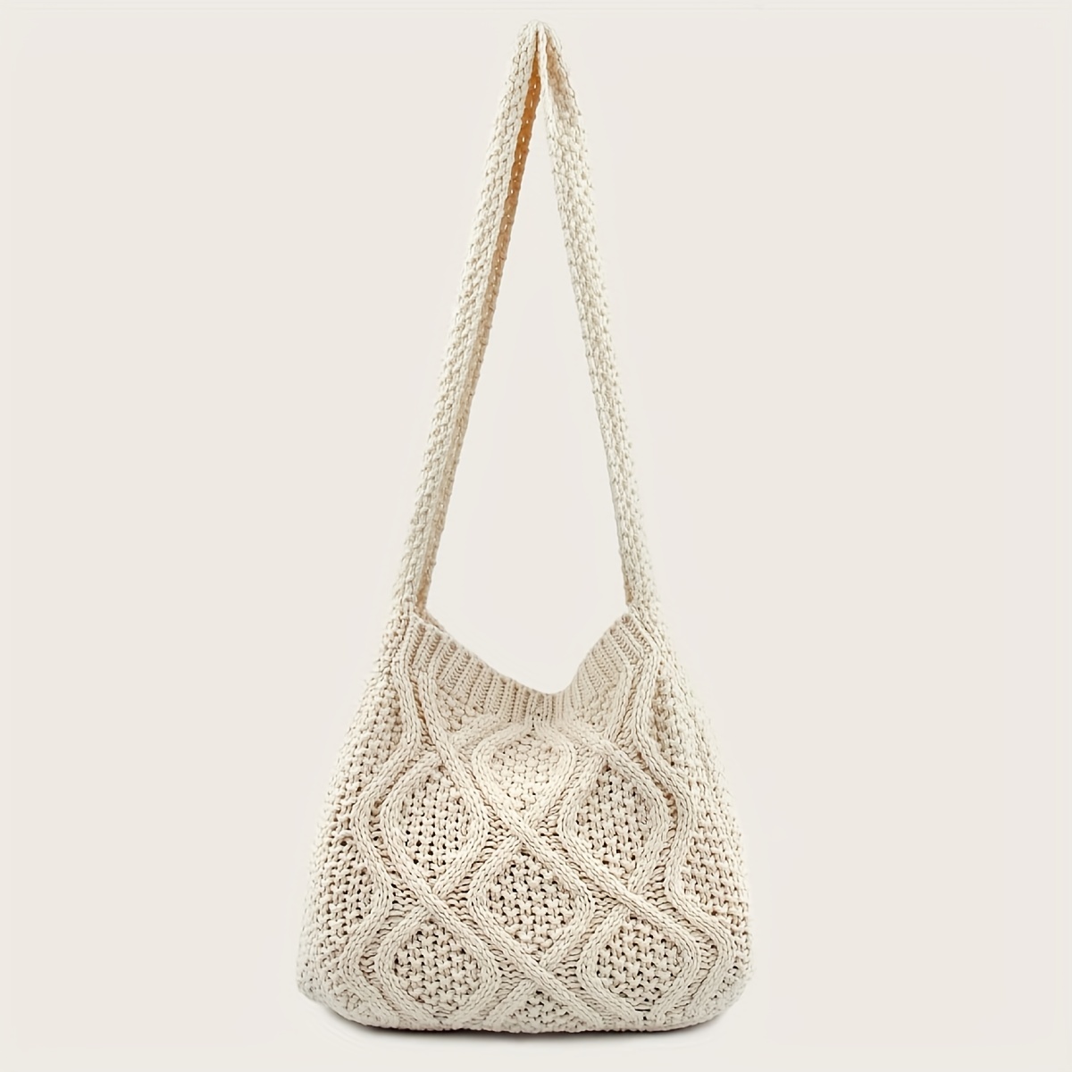 Literary Crochet Shoulder Bag, Women's Simple Woven Handbag, Large Capacity Shopping Bag
