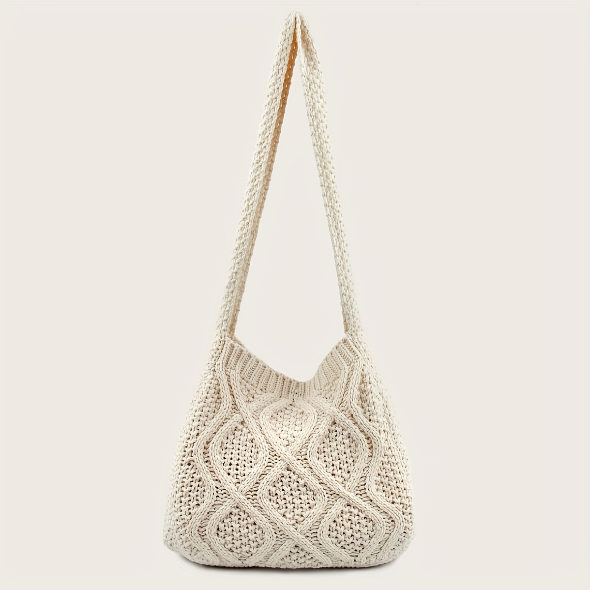 Literary Crochet Shoulder Bag, Women's Simple Woven Handbag, Large Capacity Shopping Bag