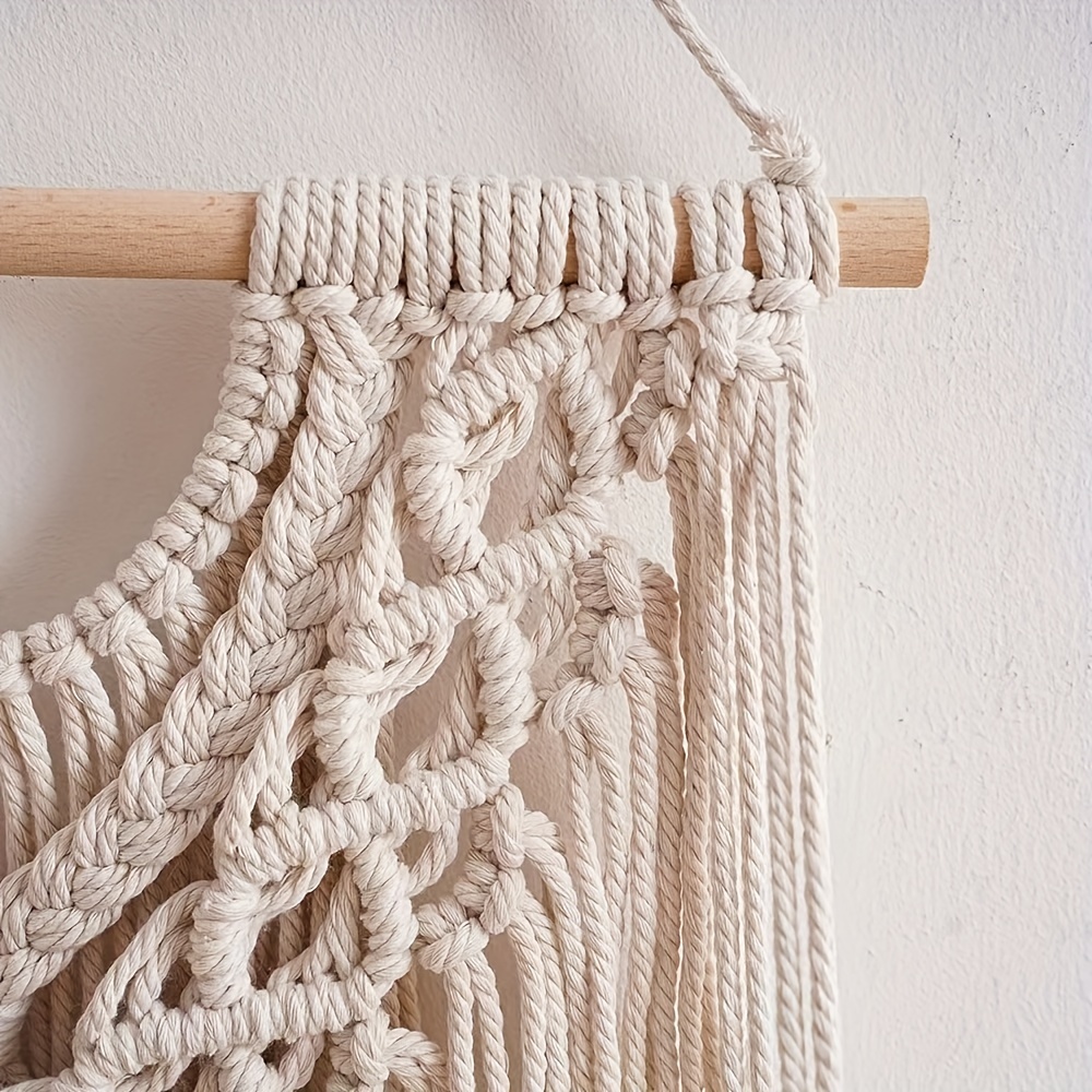Bohemian Handwoven Cotton Rope Floating Shelf Single Tier Macrame Wall Hanging Storage Rack