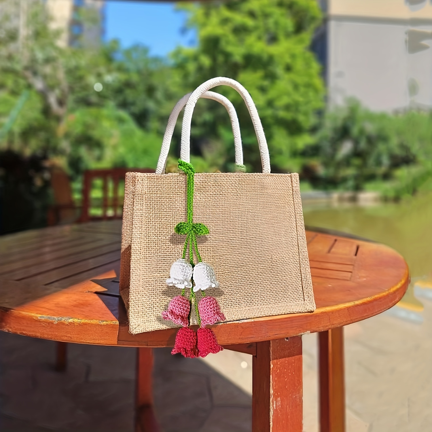 Boho Handmade Crochet Hanging Basket, Crochet Lily Of The Valley Flower Car Accessories