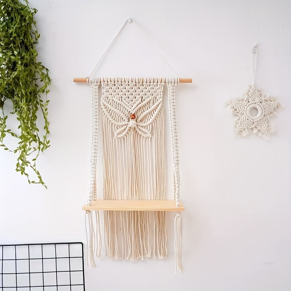 Boho Butterfly Type Storage Shelf Handwoven Suspended Shelf Tapestry Wall Hanging Organizer Rack
