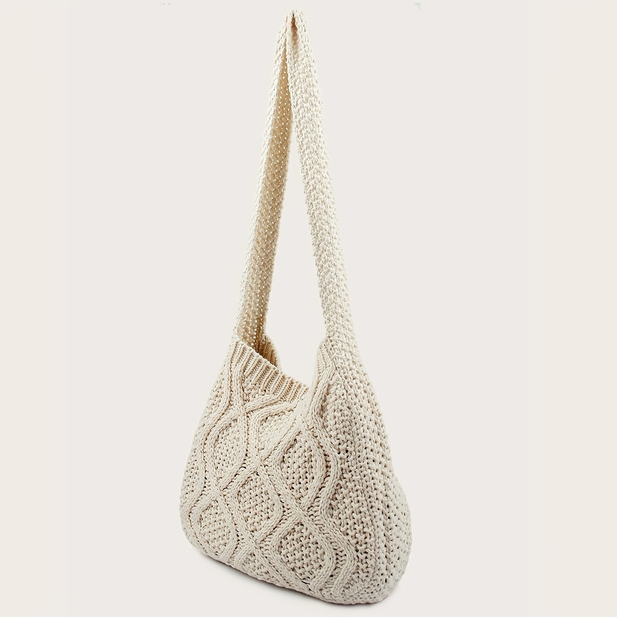 Literary Crochet Shoulder Bag, Women's Simple Woven Handbag, Large Capacity Shopping Bag