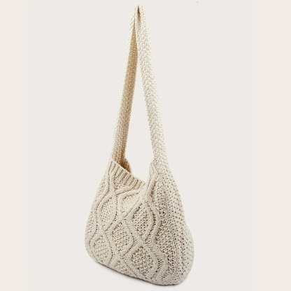 Literary Crochet Shoulder Bag, Women's Simple Woven Handbag, Large Capacity Shopping Bag