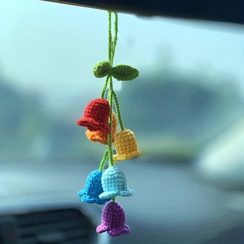 Boho Handmade Crochet Hanging Basket, Crochet Lily Of The Valley Flower Car Accessories