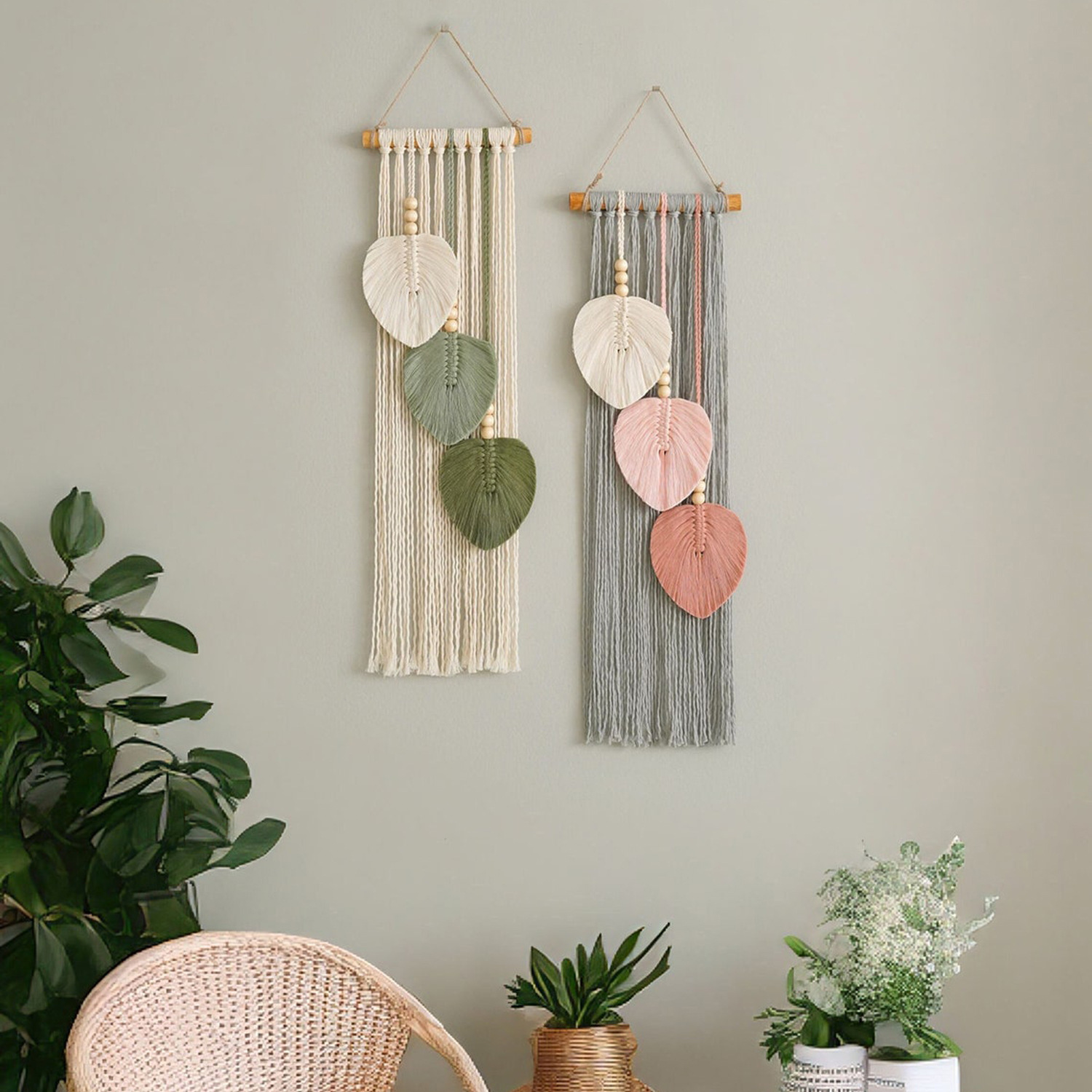 Creative Bohemian Handmade Woven Cotton Rope And Leaf Tapestry Home Wall For Decoration