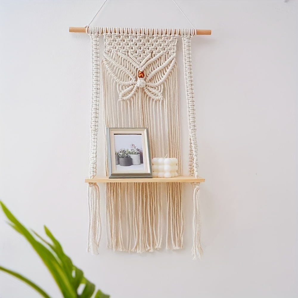 Boho Butterfly Type Storage Shelf Handwoven Suspended Shelf Tapestry Wall Hanging Organizer Rack