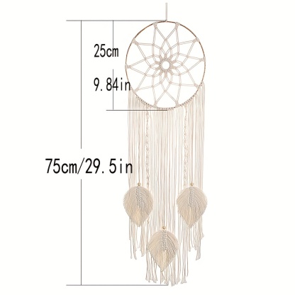 Boho Dream Catcher with Leaves Shaped Tassels - Handcrafted Home Decoration for Good Vibes and Positive Energy