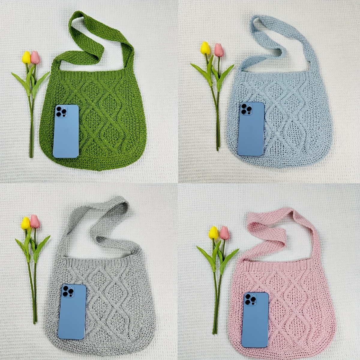 Literary Crochet Shoulder Bag, Women's Simple Woven Handbag, Large Capacity Shopping Bag