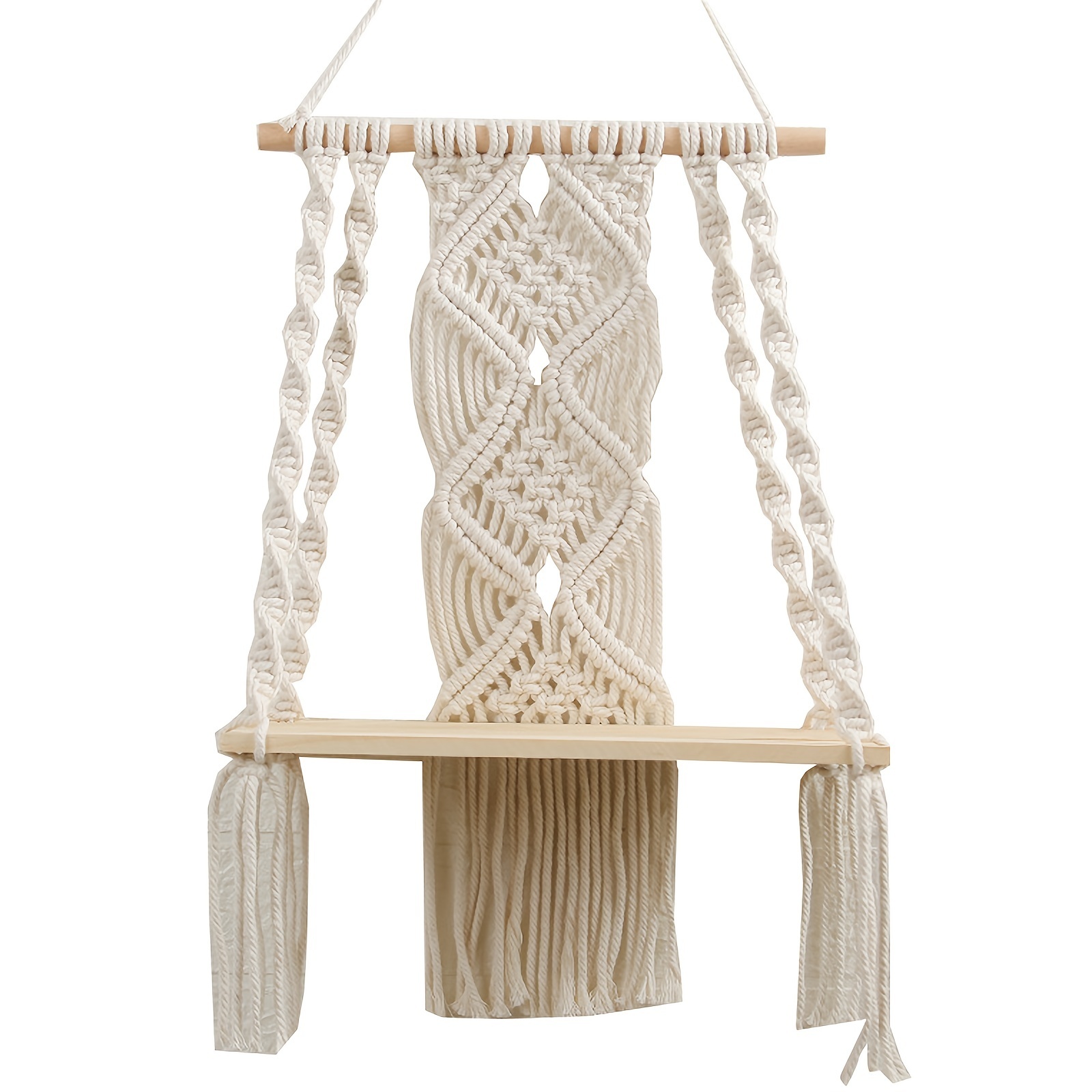 Boho Macrame Wall Shelf, Wall Hanging Storage Shelf, Tassel Woven Macrame Wall Shelf