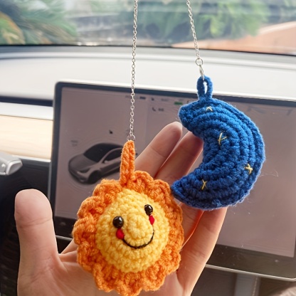 Hand Woven Moon And Sun Car Decoration, Home Backpack, Phone Case Decoration