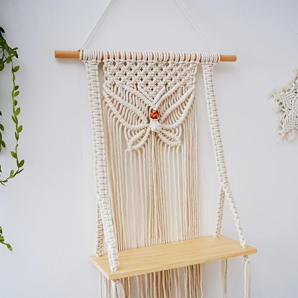 Boho Butterfly Type Storage Shelf Handwoven Suspended Shelf Tapestry Wall Hanging Organizer Rack
