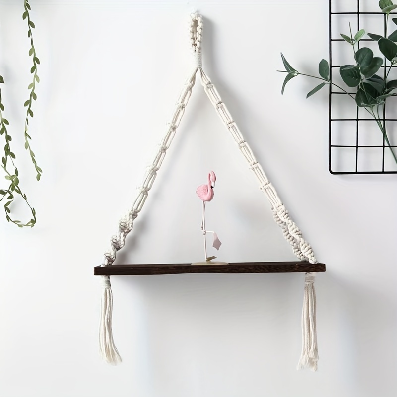 Wall Hanging Floating Shelf, Boho Macrame Wooden Shelf, Wall Hanging Storage Display Rack