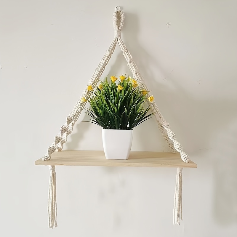 Wall Hanging Floating Shelf, Boho Macrame Wooden Shelf, Wall Hanging Storage Display Rack,