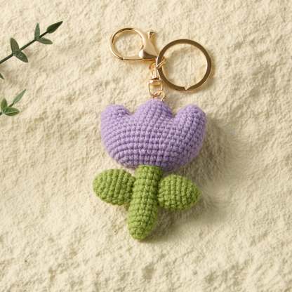 Hand-Knitted Tulip Flower Keychain for a Floral Touch